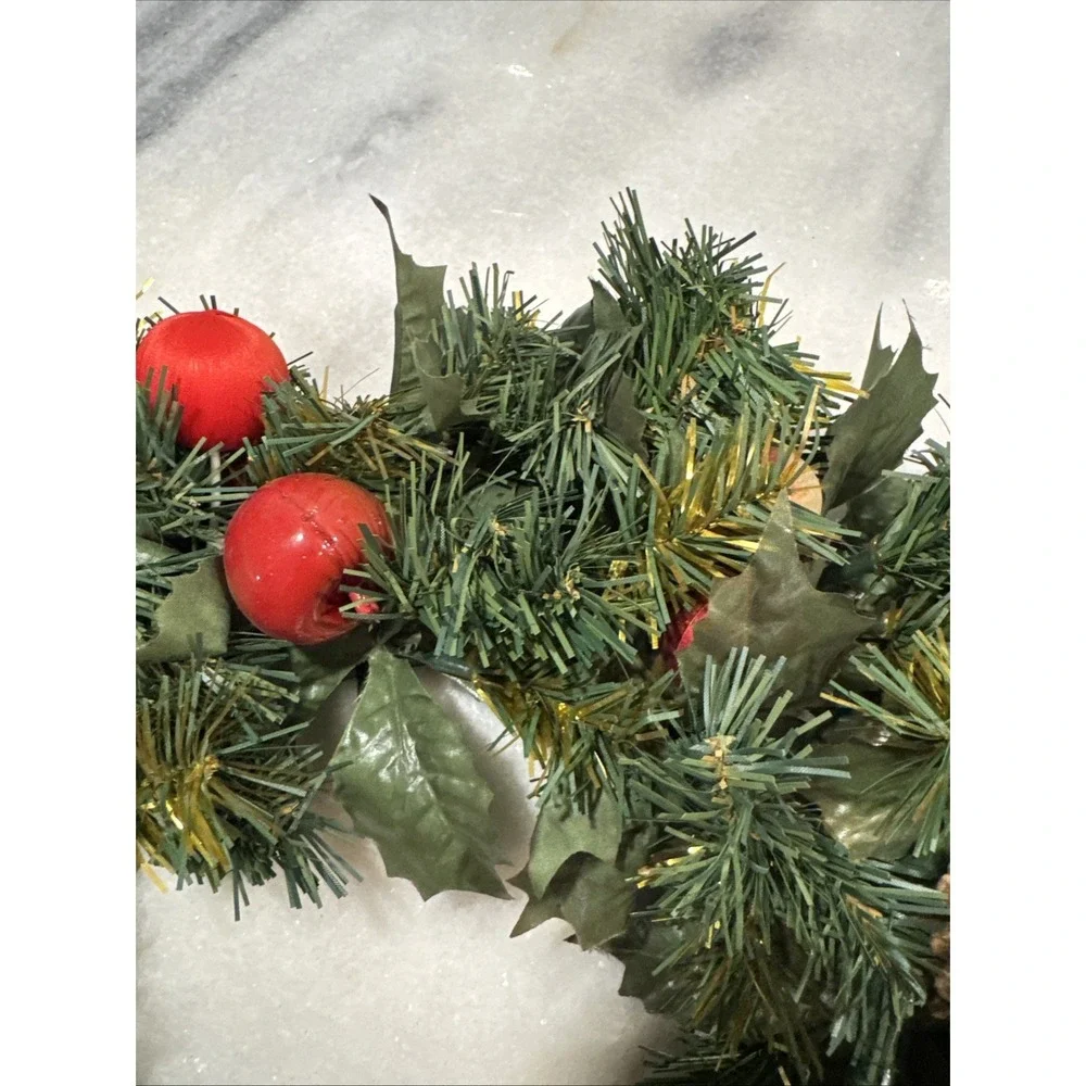 Pair Of Vintage Holiday Wreaths/candle Rings With Apples/berries/pine‎ Cones